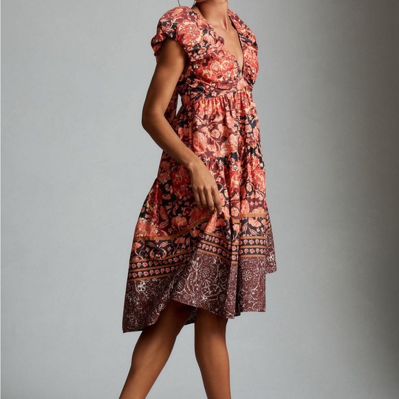 Anthropologie Printed V Neck Babydoll Dress - Picture 4 of 8